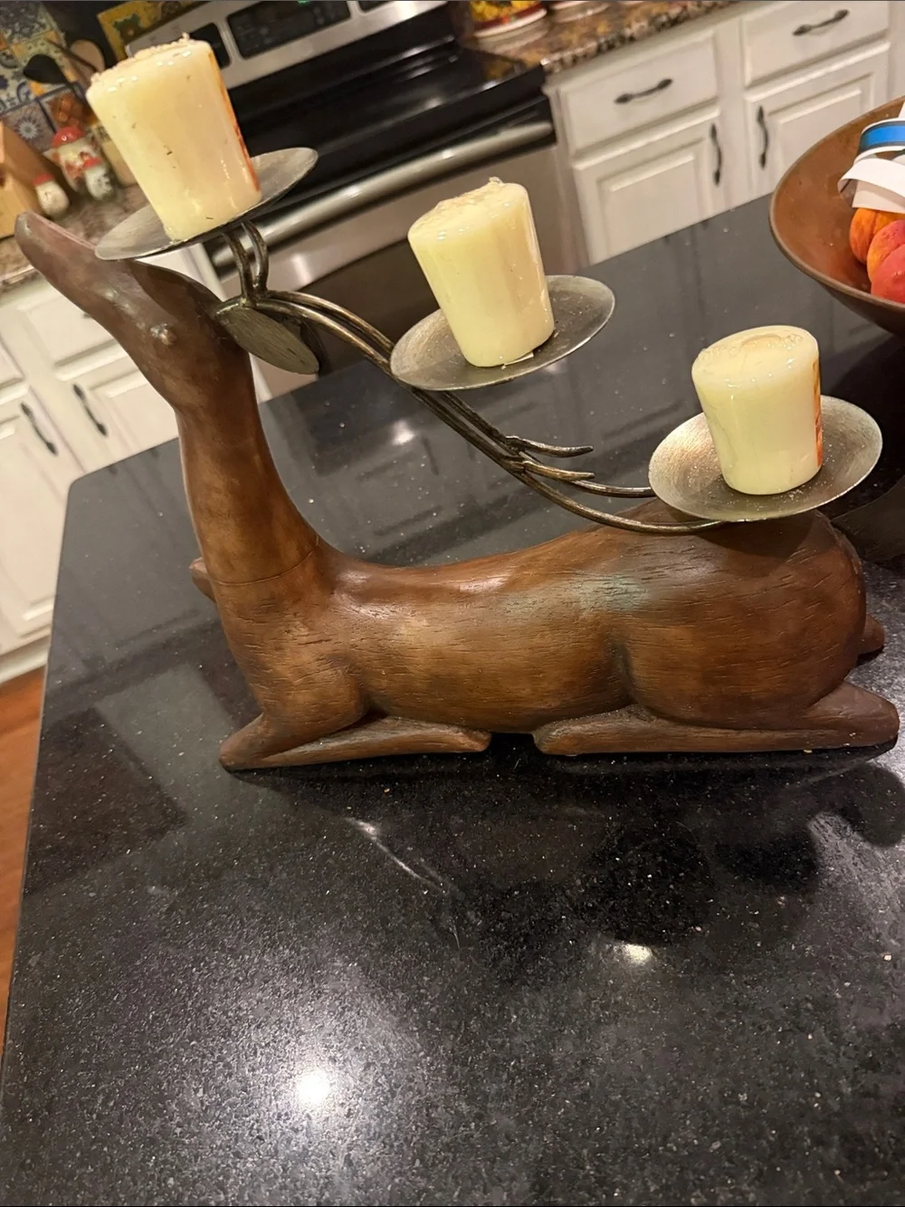 Legacy Wooden Deer Candle Holder with Cream Candles